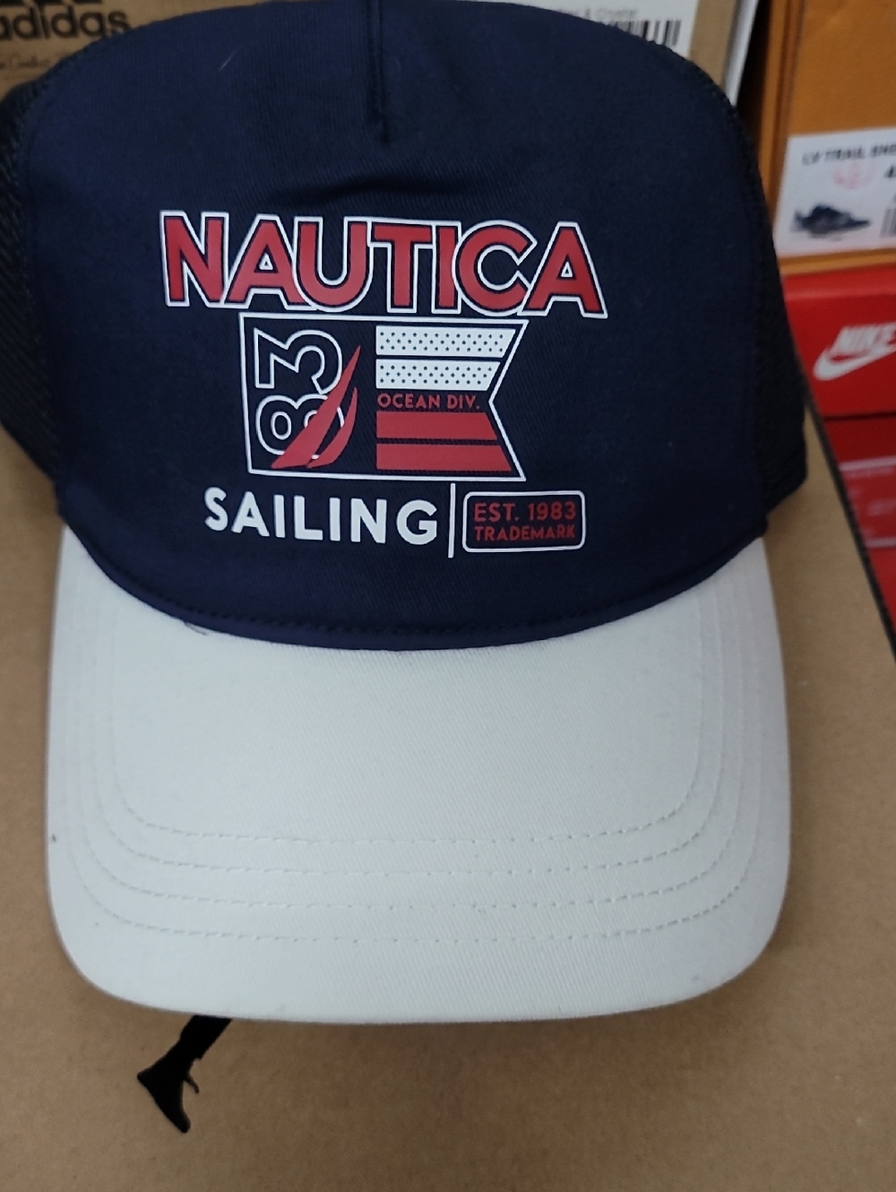 Nautica Two-Tone Sailing Logo Trucker Cap - Navy & White